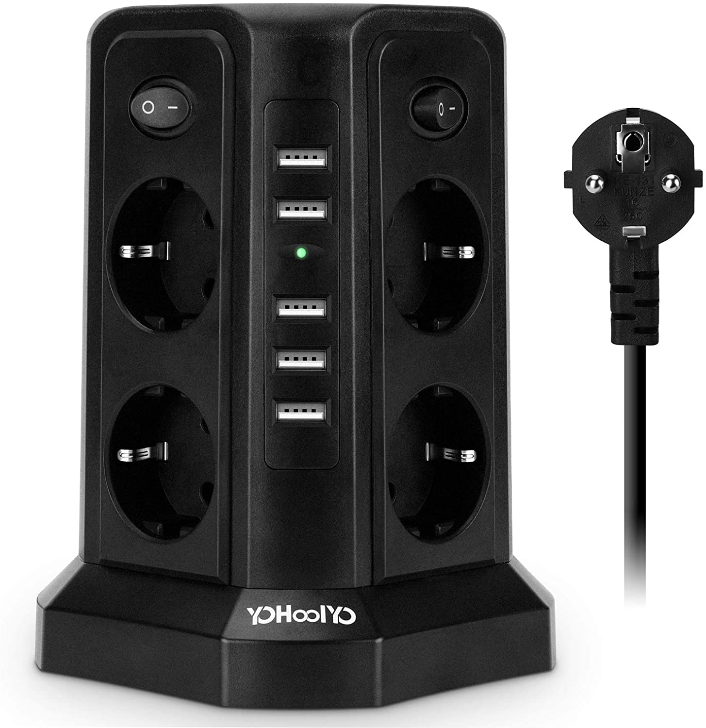 YOHOOLYO Multipresa Verticale Torretta Multipresa, 8 Prese e 5 Porte di Carica USB