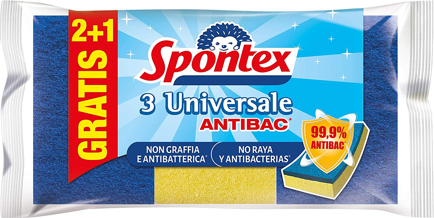 Spontex Universale Delicata Antibatteria 2+1, Spugna Abrasiva in Poliuretano Formato 2+1 gratis