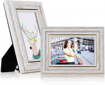 SWTHM Set di cornici portafoto rustiche in resina, mini cornice decorativa vintage, cornice portafoto retrò con supporto per la casa, decorazione per feste (5 pezzi, dorate