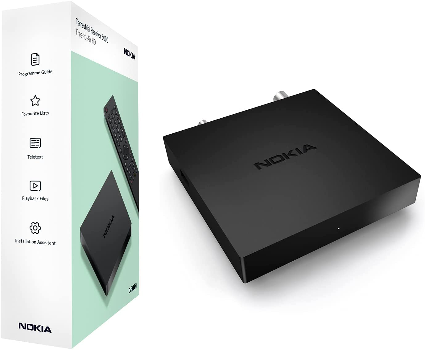 Nokia Decoder Digitale Terrestre DVB-T/DVB-T2, HD, ricevitore terrestre, con telecomando, HDTV, Dolby Digital Plus, HDMI, USB 2.0, H.264, HEVC H.265