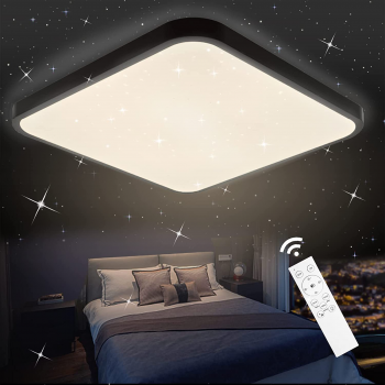 Lampada Da Salotto Plafoniera LED Nera Dimmerabile - Quadrata, Telecomando, 35W Plafoniera Soggiorno Moderna