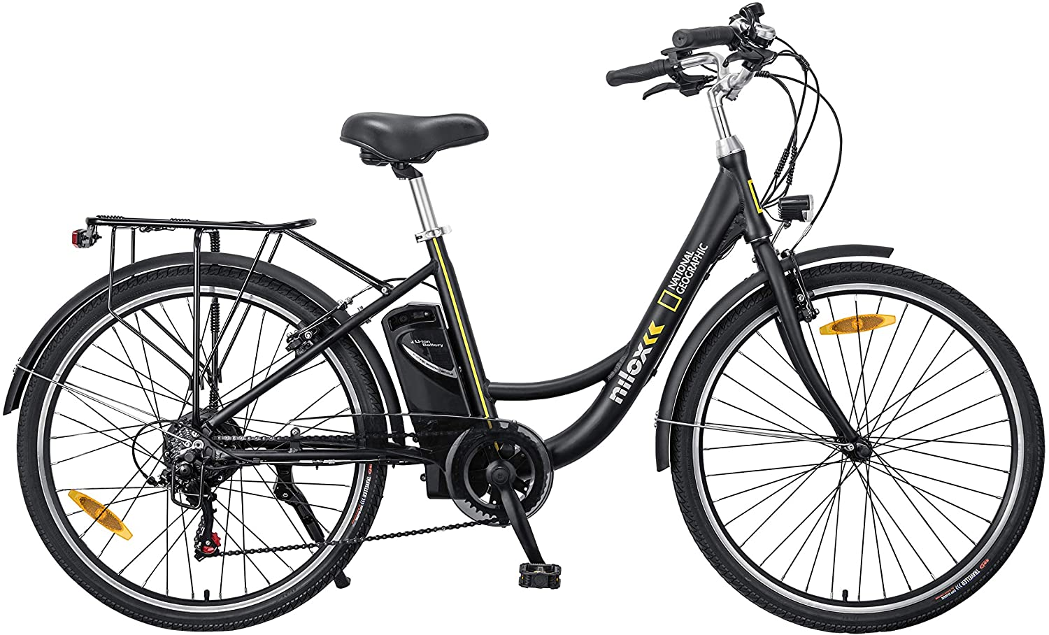 Nilox – E-Bike J5 National Geographic – Bici Elettrica a Pedalata Assistita – Motore Brushless High Speed a 5 Velocità da 250W e Batteria LG da 36 V – 10.4 Ah – Ruote da 26″ e Cambio Shimano 7 Marce