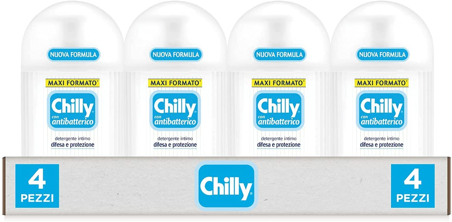 Chilly Timo e Salvia Fragranza Detergente per l’Igiene Intima con Antibatterico, Fragranza di Timo e Salvia, 4 x 300 ml