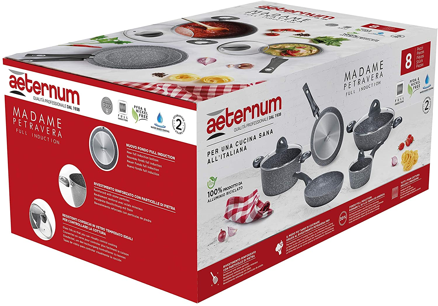 Aeternum Madame Petravera 3.0 Set Batteria di Pentole e Padelle, Alluminio, Adatte all’induzione, 8 Pezzi