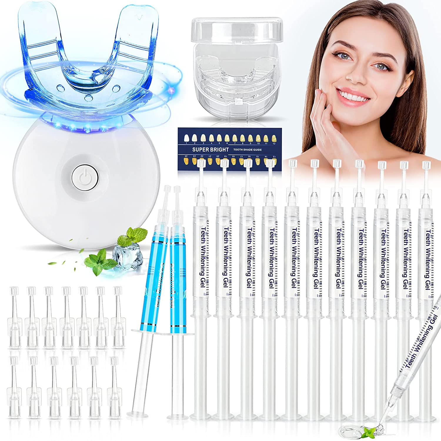 Generic Gel Sbiancante Denti, Kit Sbiancamento Denti Professionale, Teeth Whitening Kit, Con Lampada Sbiancante Led, 11 Gel Sbiancamento Denti