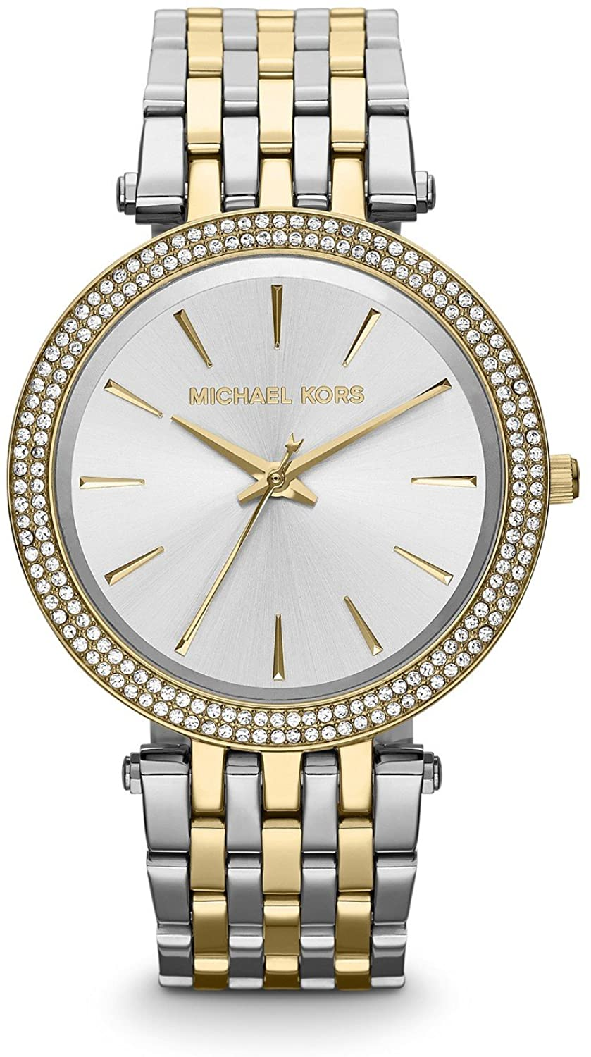 Michael Kors DARCI Orologio da Donna, Dimensione Cassa 39 mm, Movimento a Tre Lancette, Cinturino in Acciaio Inossidabile, Argento/Oro, MK3215