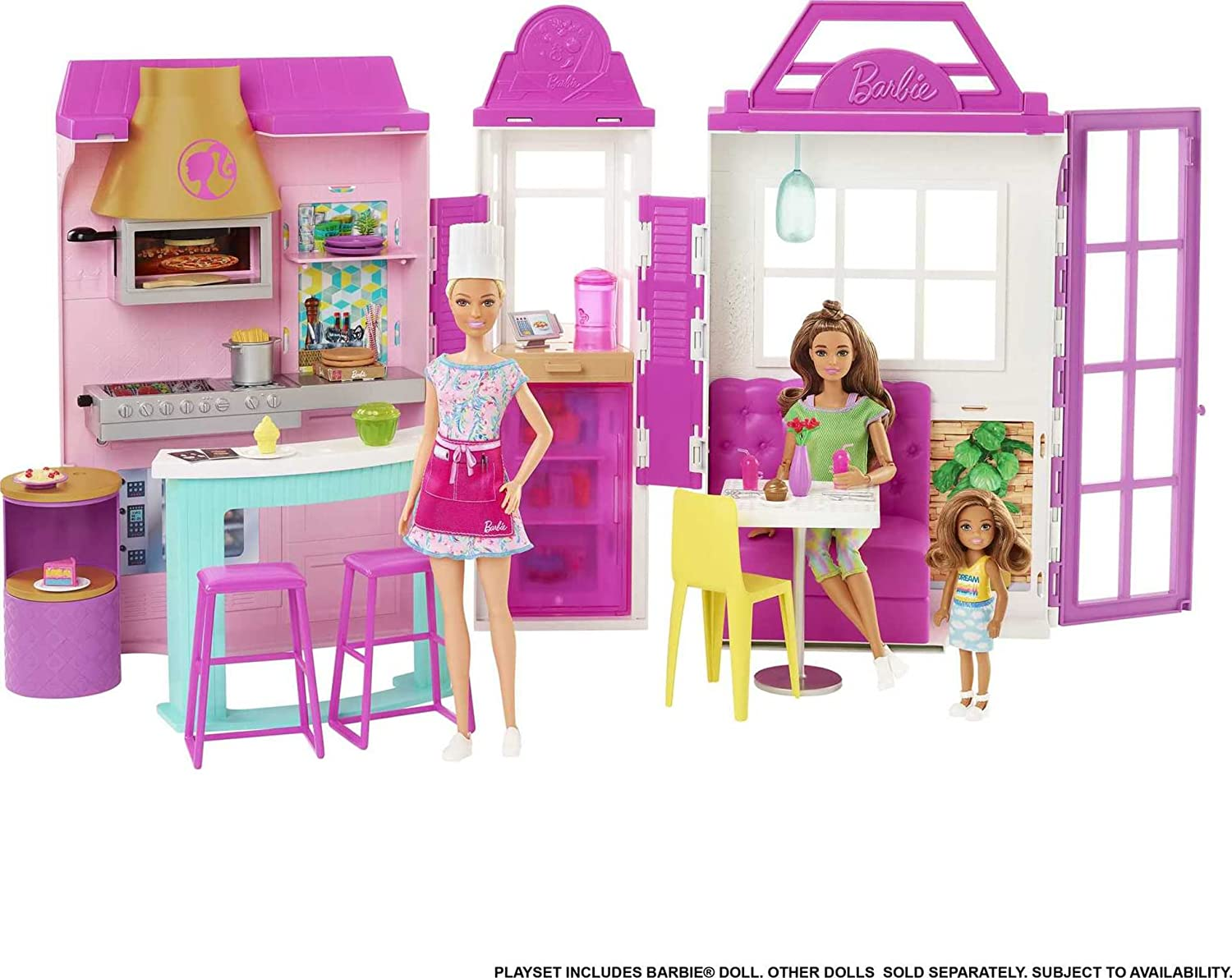 Barbie- Playset Il Ristorante con Oltre 30 Accessori da Cucina e 6 Aree da Gioco, con Bambola Inclusa, Giocattolo per Bambini 3+Anni, HGP59