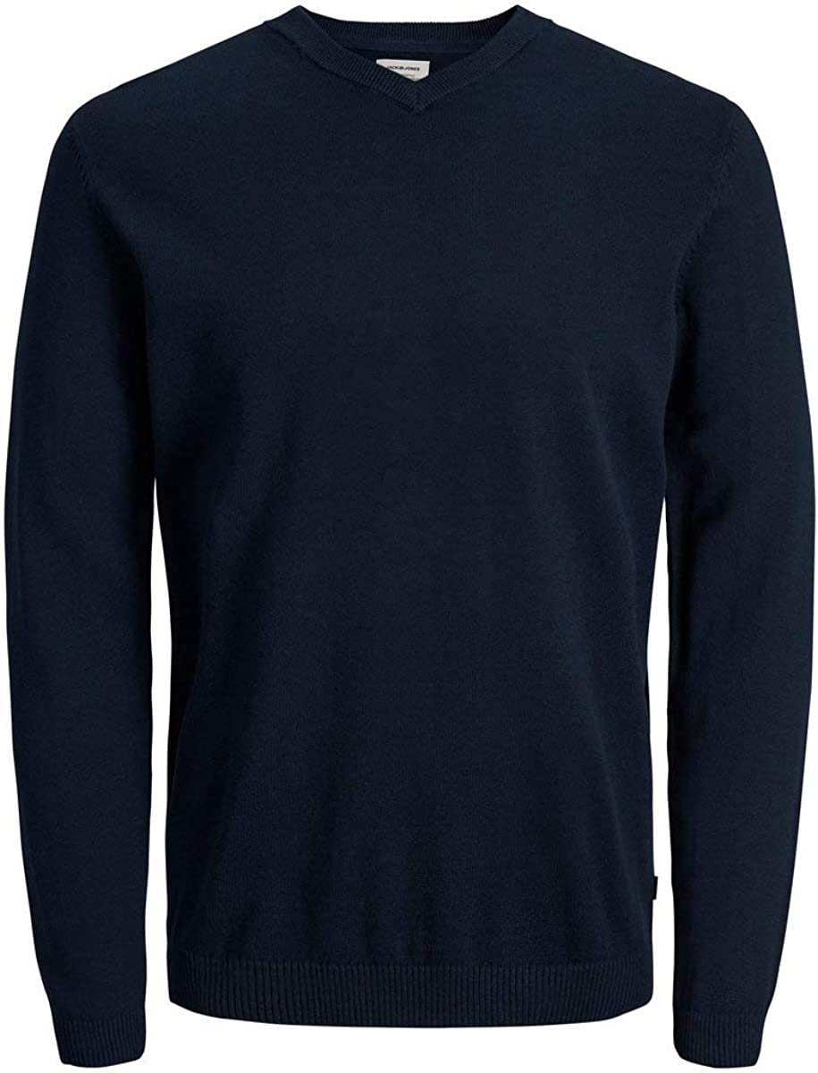 JACK & JONES JJEBASIC Knit V-Neck Noos Felpa, Blu (Navy Blazer Navy Blazer), Uomo