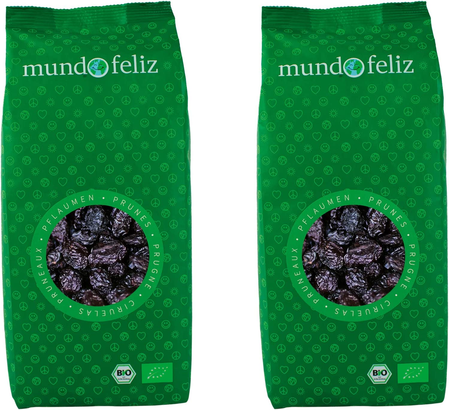 Mundo Feliz, Prugne Denocciolate Essiccate Biologiche, 2 x 500 g