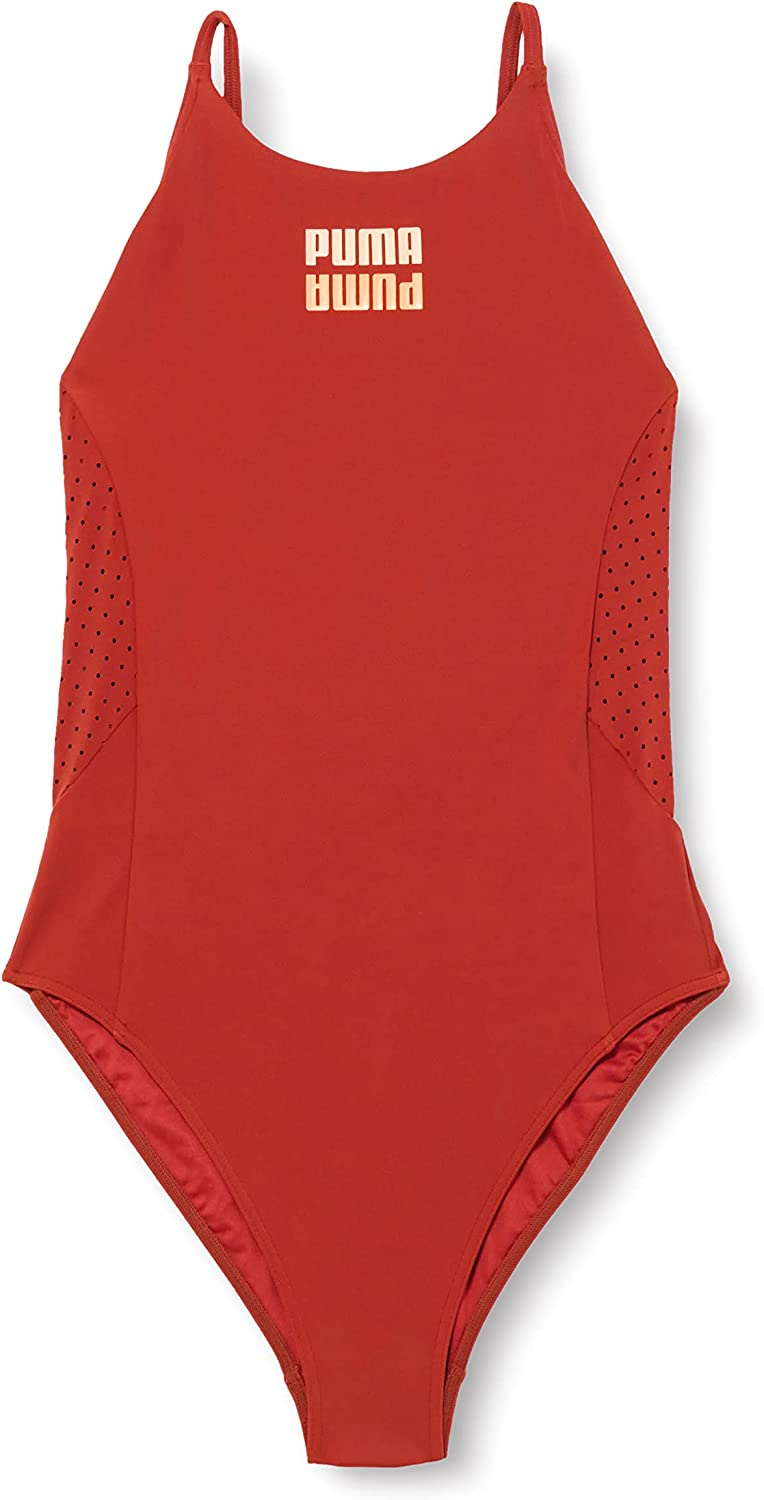 PUMA High Neck Swimsuit, Costume Intero Donna, Brown Combo
