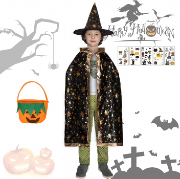JIASHA Costume Zucca Halloween Per Bambini: Set Completo Con Cappello, Borsa Caramelle E Copriscarpe (Arancione, Poliestere)
