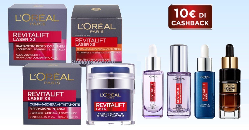 Cashback L’orèal Paris Revitalift: ricevi 10€ di rimborso