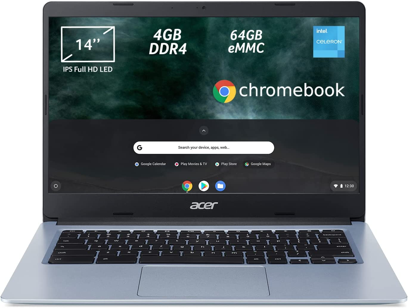 Acer Chromebook 314 CB314-1H-C15P Notebook, Pc Portatile con Processore Intel Celeron N4020, Ram 4 GB DDR4, eMMC 64 GB, Display 14″ IPS FHD