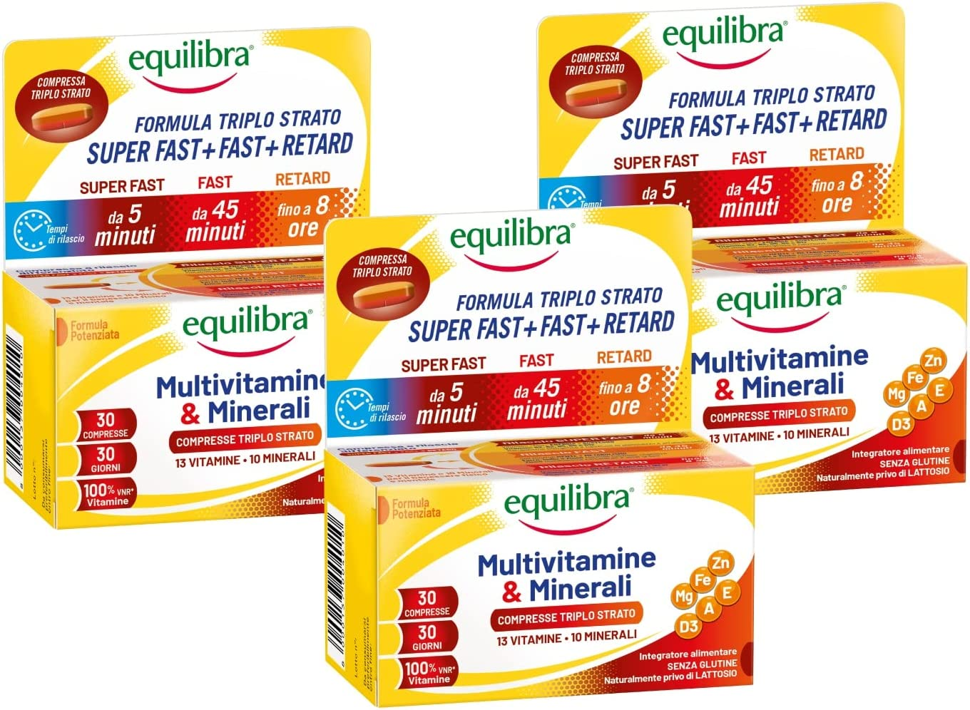 Equilibra Integratori Alimentari, Multivitamine & Minerali, Integratore Formula Potenziata, 3 Pezzi da 30 Compresse