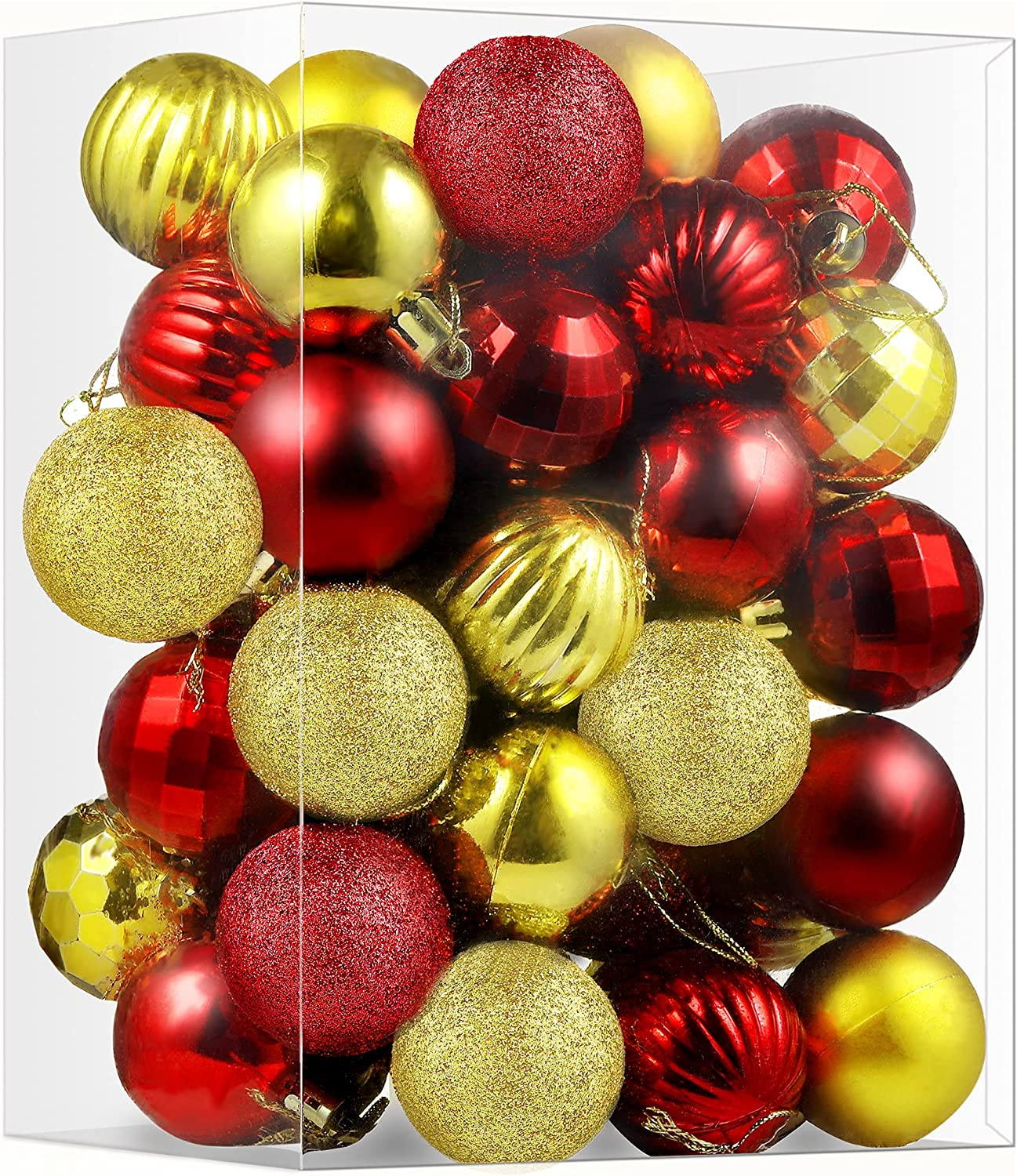 Cylindre CSN 10971 Avec 40 Boules Décoratives 60mm - Rouges Glitter, Métal, Satin