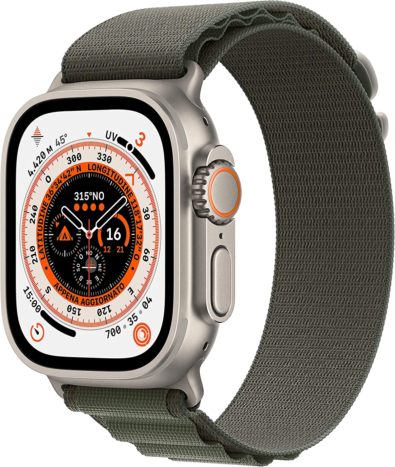 Apple Watch Ultra (GPS + Cellular, Cassa 49mm) Smartwatch con robusta cassa in titanio e Alpine Loop verde – Medium