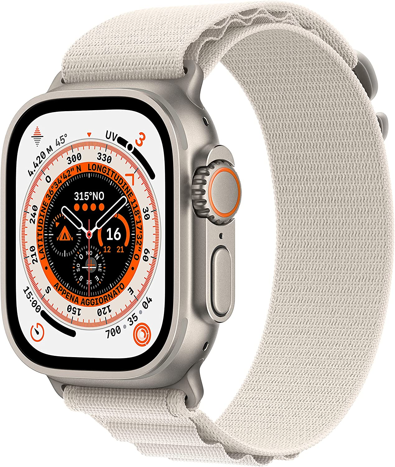 Apple Watch Ultra (GPS + Cellular, Cassa 49mm) Smartwatch con robusta cassa in titanio e Alpine Loop color galassia – Large