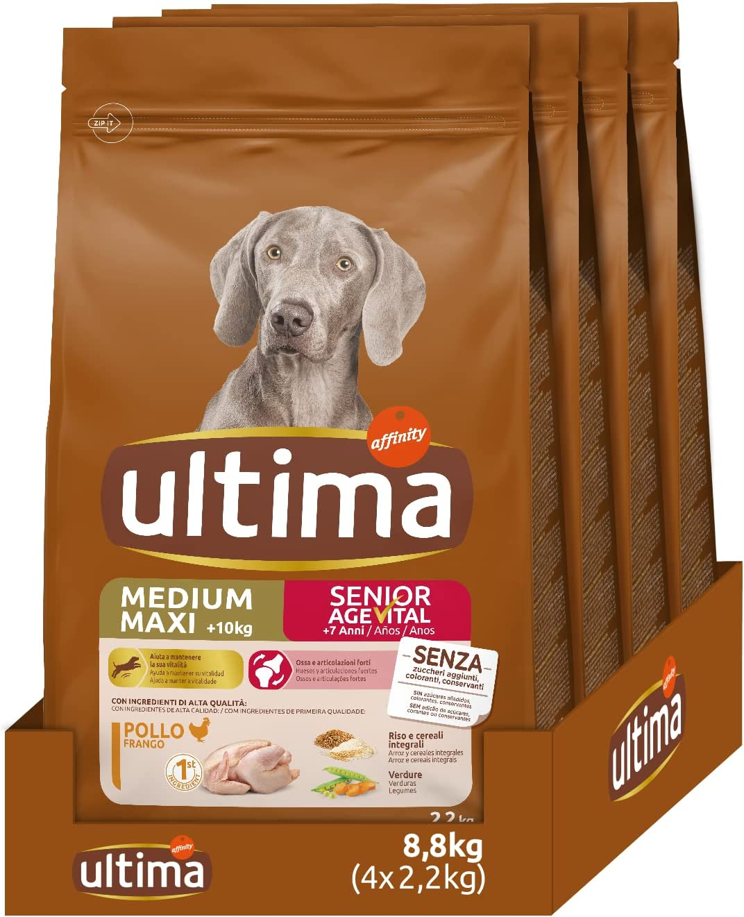 Ultima Cibo per Cani Medium-Maxi Senior con Pollo: Pack 4 x 2,2kg – Total 8,8kg