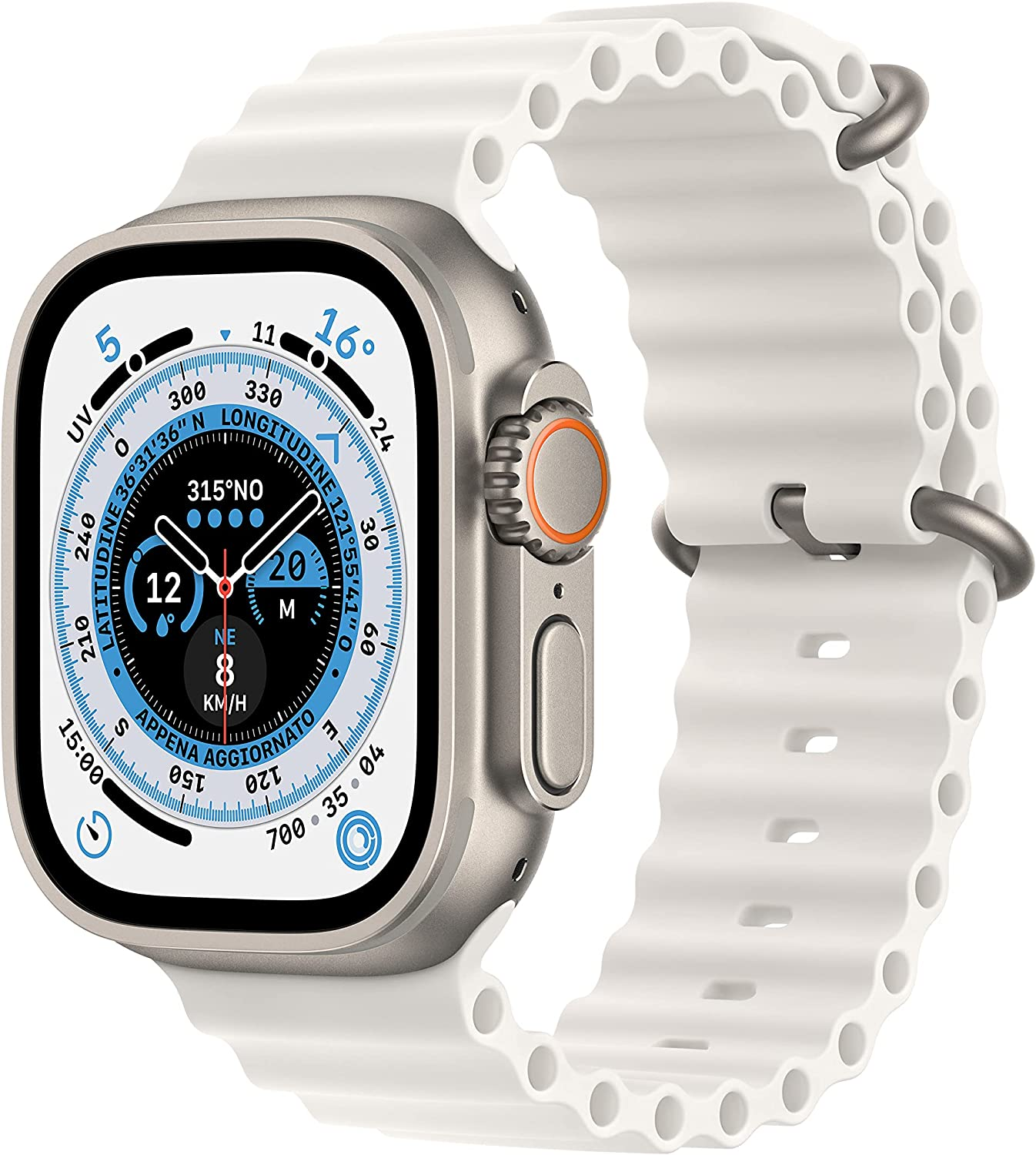 Apple Watch Ultra (GPS + Cellular, Cassa 49mm) Smartwatch con robusta cassa in titanio e Cinturino Ocean bianco