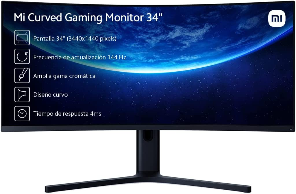 Xiaomi Mi Curved Gaming Monitor 34’’, QHD 3440 x 1440, AMD FreeSync, Refresh Rate 144 Hz, Tempo Risposta 4 ms, Luminosità 400 nit, Nero, Versione Italiana