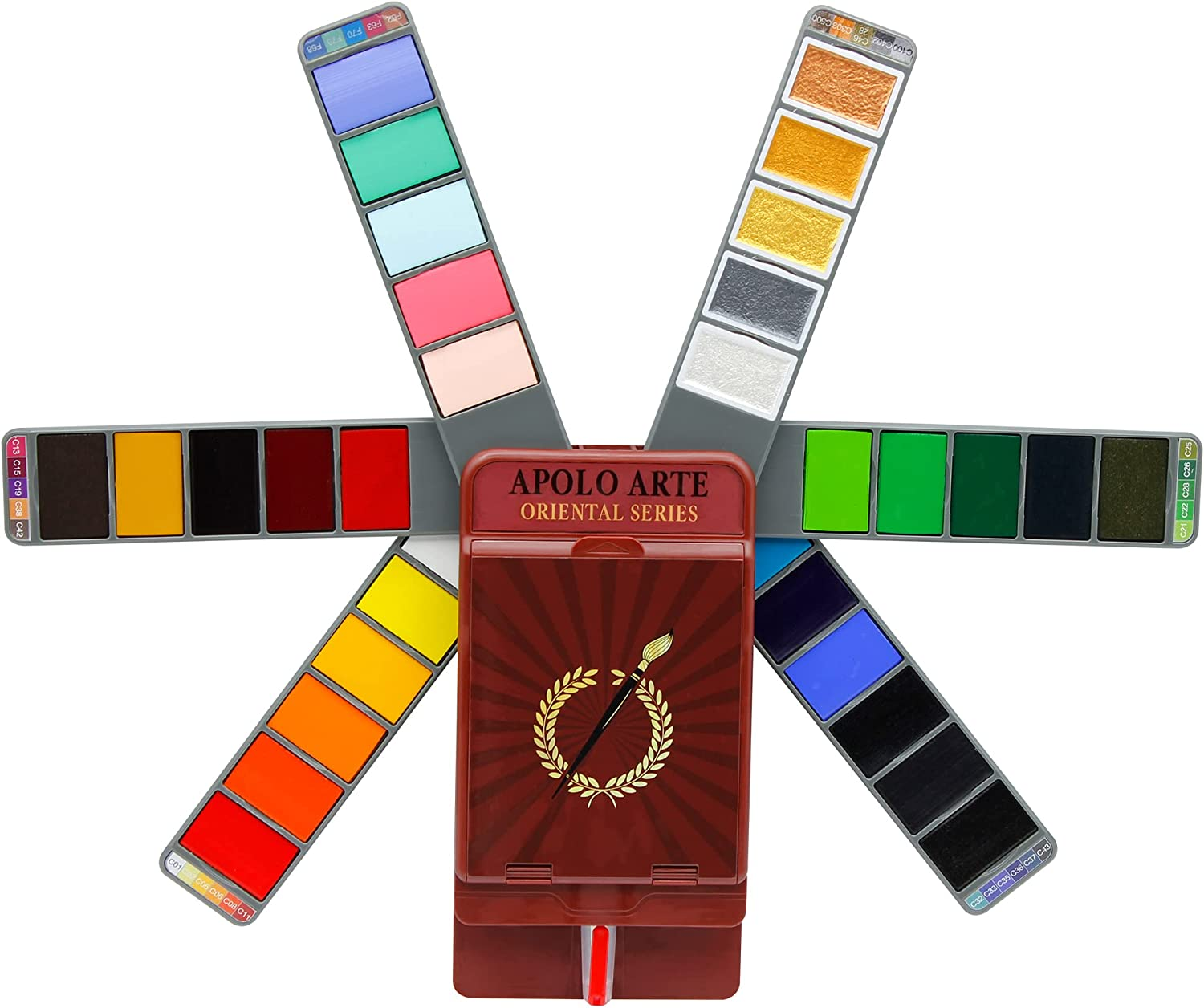 Apolo Arte Set Acquerelli Professionali – Aquerelli Set Professionale | 32 Colori Acquerello (Include Acquerelli Metallizzati) + Pennello per Aquarelli Pittura | Acquarelli Professionali Per Artisti