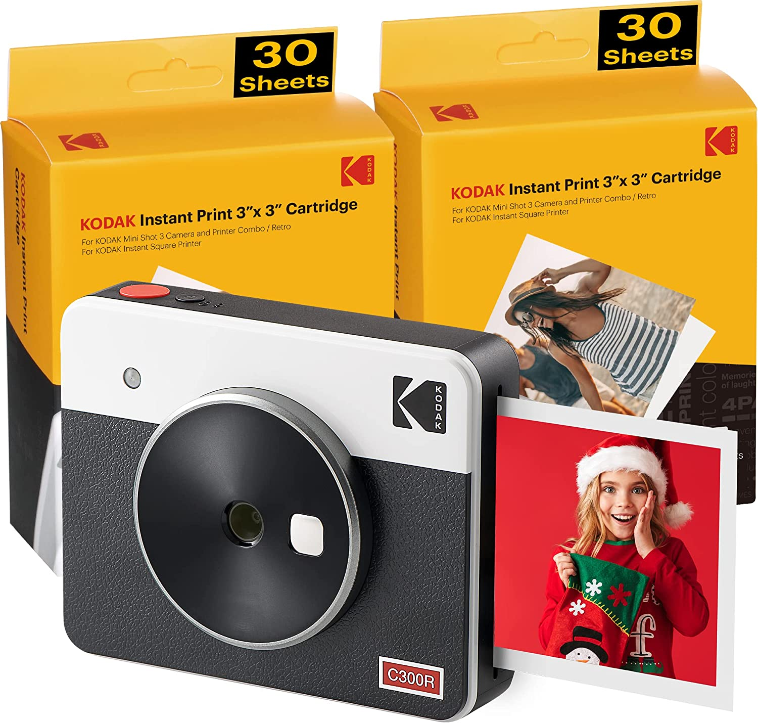 Kodak Mini Shot 3 Retro, Macchina Fotografica Istantanea e Stampante + 68 Foto, Foto Istantanee Formato Quadrato 76×76 mm, Compatibile iOS e Android, Tecnologia 4Pass – Bianca