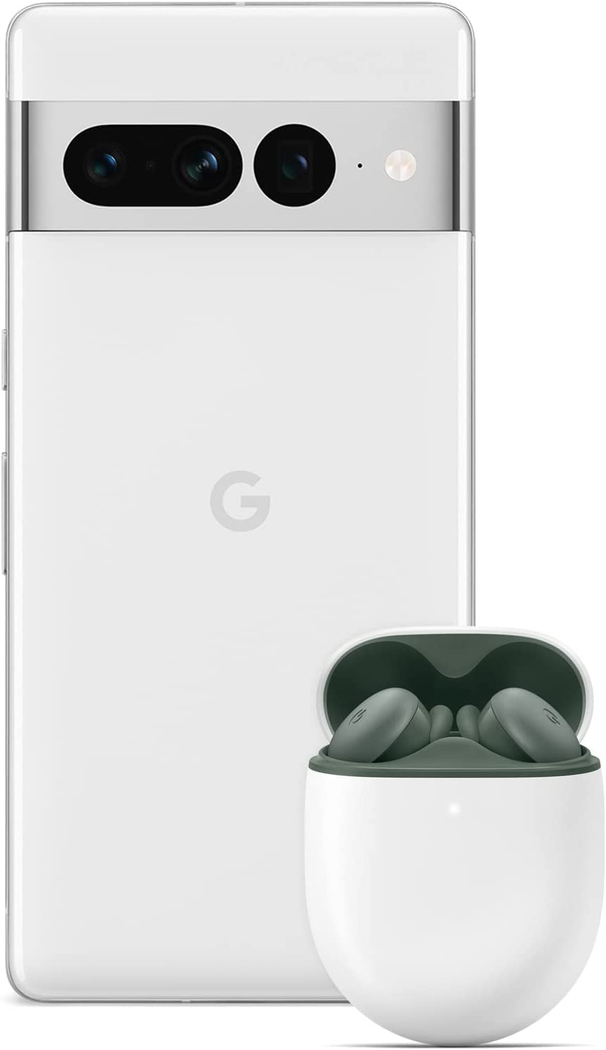 Google Pixel 7 Pro – Smartphone 5G Android sbloccato con teleobiettivo, grandangolo e batteria da 24h – Bianco ghiaccio Pixel Buds A-Series – Auricolari wireless con Bluetooth – Verde Oliva
