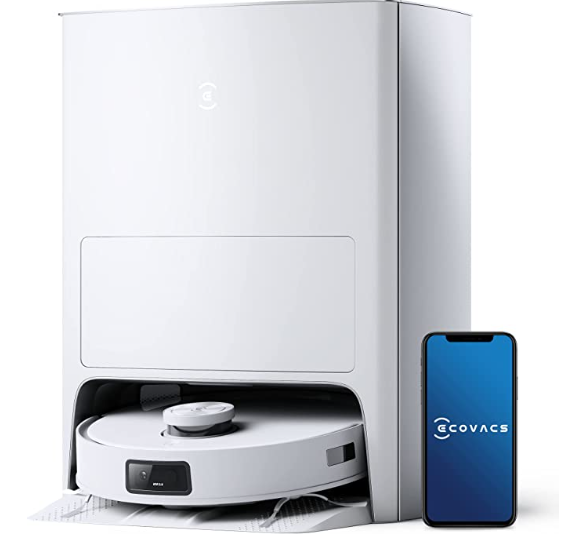 ECOVACS DEEBOT X1 Omni Robot Aspirapolvere, Lavaggio Automatico del Panno/Asciugatura Ad Aria Calda/Riempimento Acqua/Svuotamento Automatico, 260 Minuti, 360 mq, Mappe 3D, videochiamata