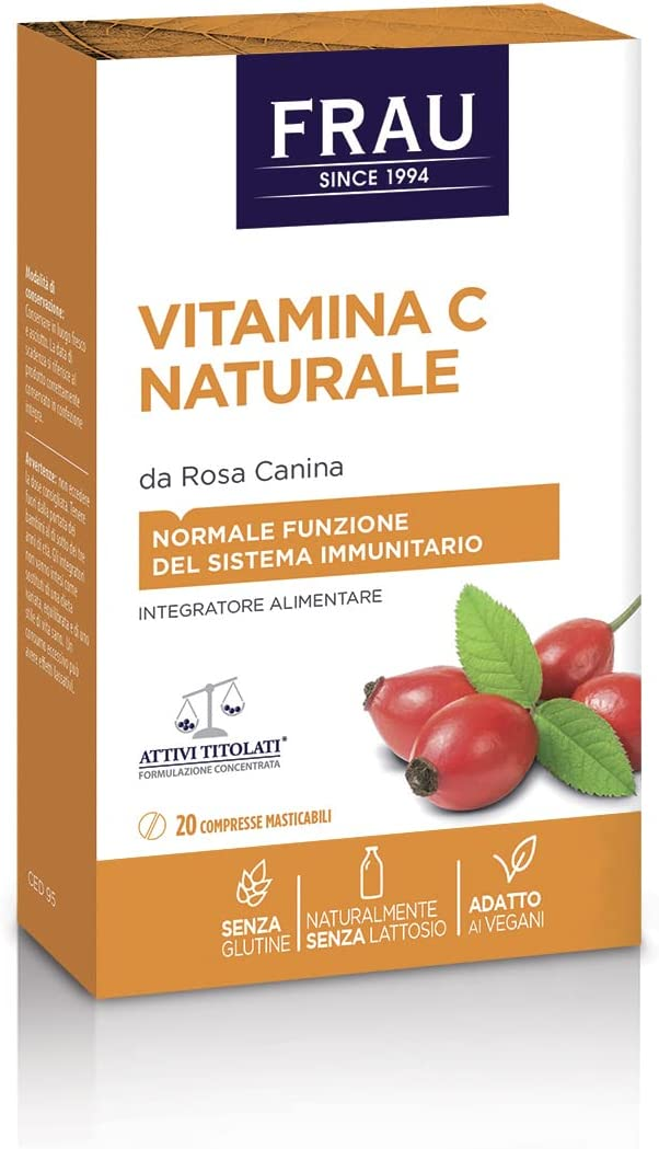 FRAU Vitamina C Naturale, Integratore Alimentare a base di Vitamina C da Rosa Canina, Confezione 20 pastiglie
