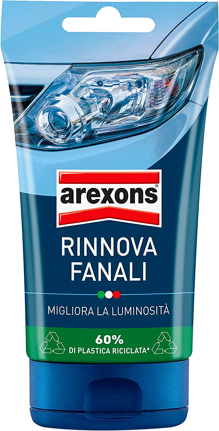 AREXONS RINNOVA FANALI 150 gr Lucida fari auto, pasta lucidatura fanali opacizzati e plastica lucida dura, prodotto rinnova fari auto, facile da usare, pasta bianca, migliora visibilità di notte