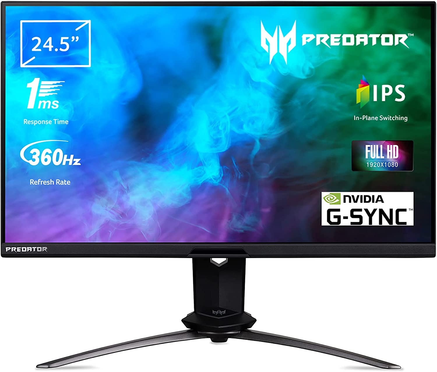 Acer Predator X25 Gaming Monitor 24.5 Inch Full HD, 360Hz DP, 240Hz HDMI, 1ms , 2xHDMI 2.0, DP 1.4, Height Adjustable, Rotatable, GSync, HDMI VRR, NVIDIA Reflex, ULMB, Black