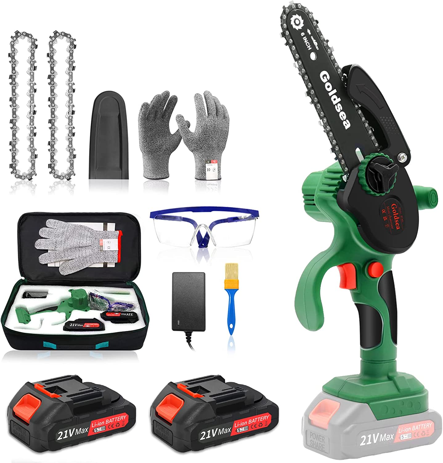 Mini Motosega a Batteria Goldsea 2 Batteria 21V 2000 mA Motosega Elettrica 6 Pollici Motosega da Potatura Portatile