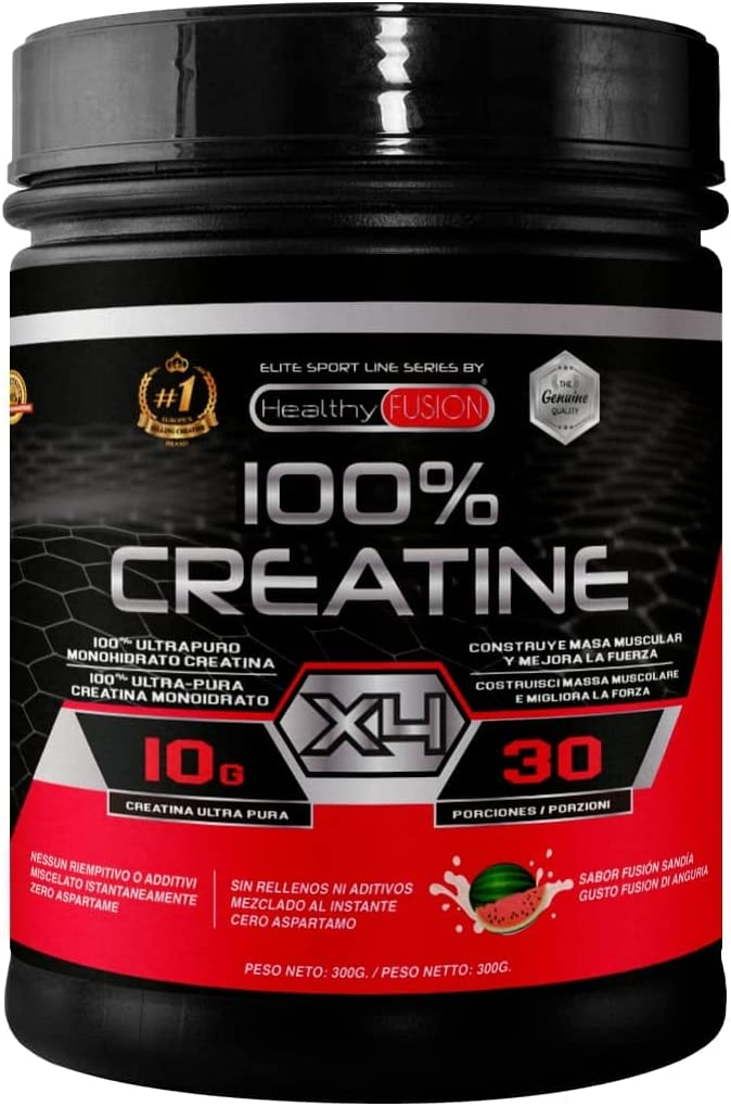 Healthy Fusion Creatina monoidrata . Creatina pura microfiltrata con vitamina B6 . Favorisce la crescita muscolare e la resistenza . Creatina monoidrata in polvere al gusto di anguria . 30 dosi