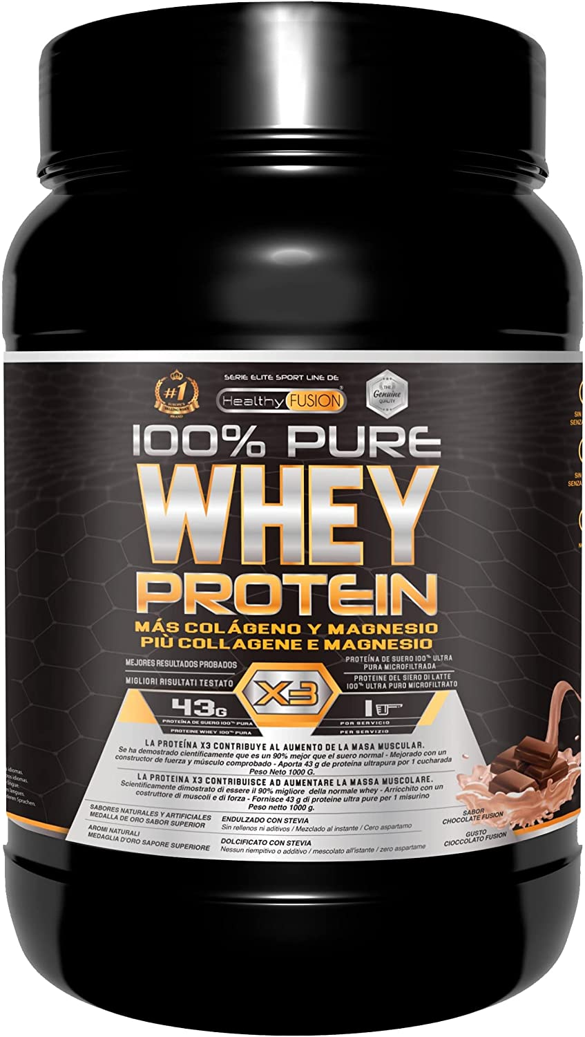 Whey protein 100% pura | Proteine whey + collagene + magnesio | Proteine del siero di latte isolate per lo sviluppo muscolare | Massa muscolare pulita | 30 dosi (Cioccolato)