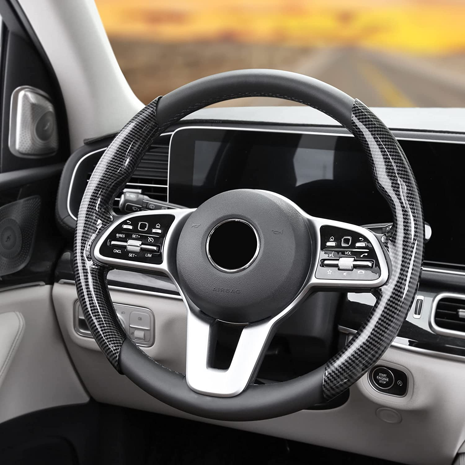 AOLEAD Coprivolante Accessori Interni per Auto Antiscivolo e Ultraleggeri in Fibra di Carbonio, Nero