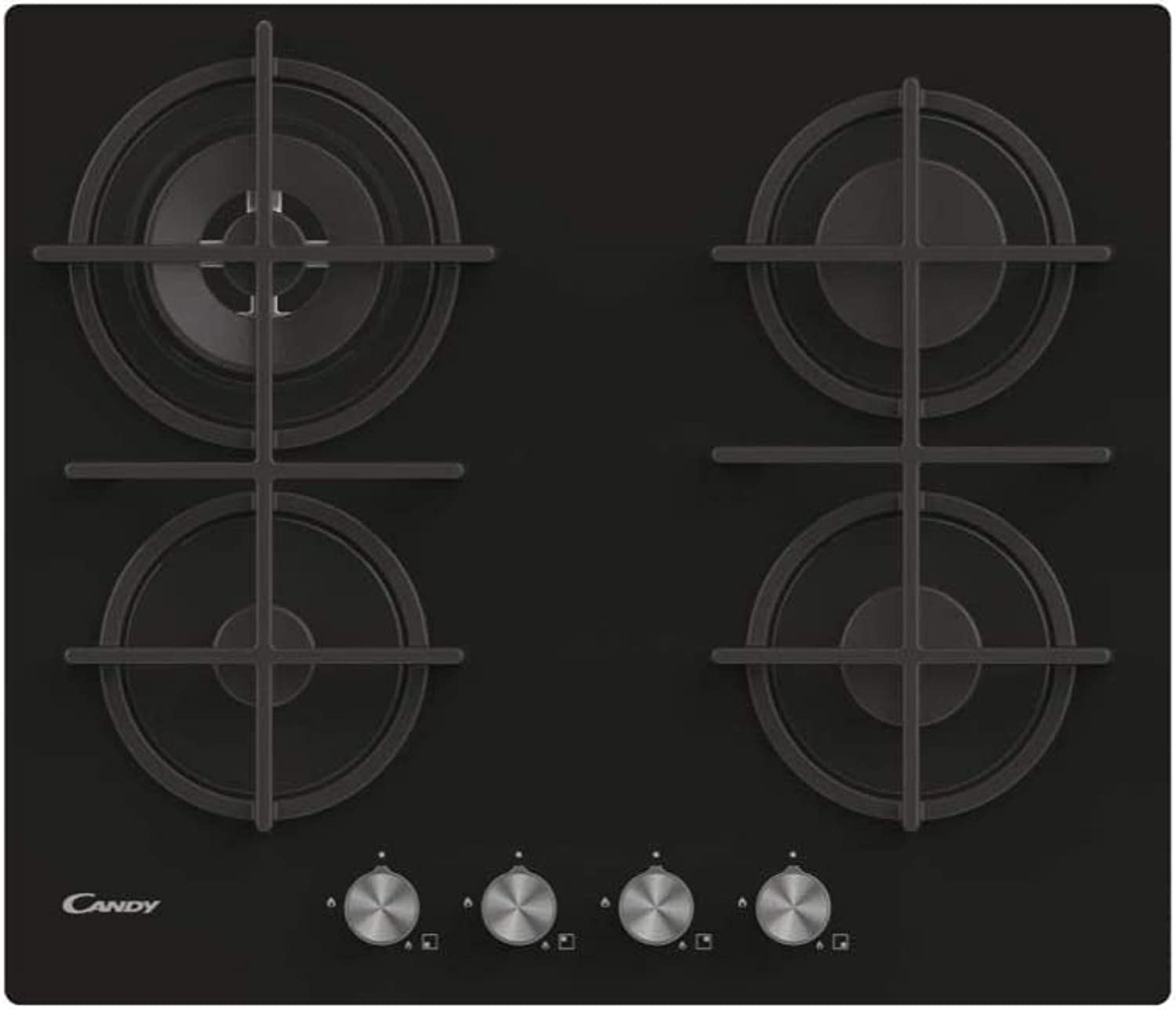 Candy CVG6BR4WPB Piano Cottura a Gas in Vetro Temperato da 60 cm, 4 Fuochi, da Incasso