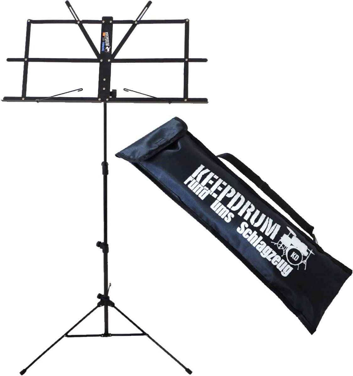 Keepdrum – Leggio modello MUS2 BK, nero, facile da montare con custodia Keepdrum.