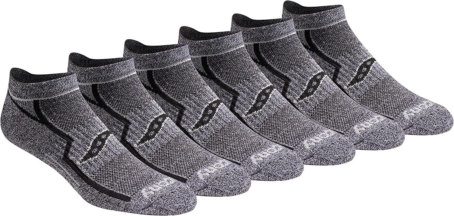 Saucony Multi-Pack Bolt Performance Comfort Fit No-Show Calzini, Grigio Nero (6 Coppia), Large (Pacco da 6) Uomo