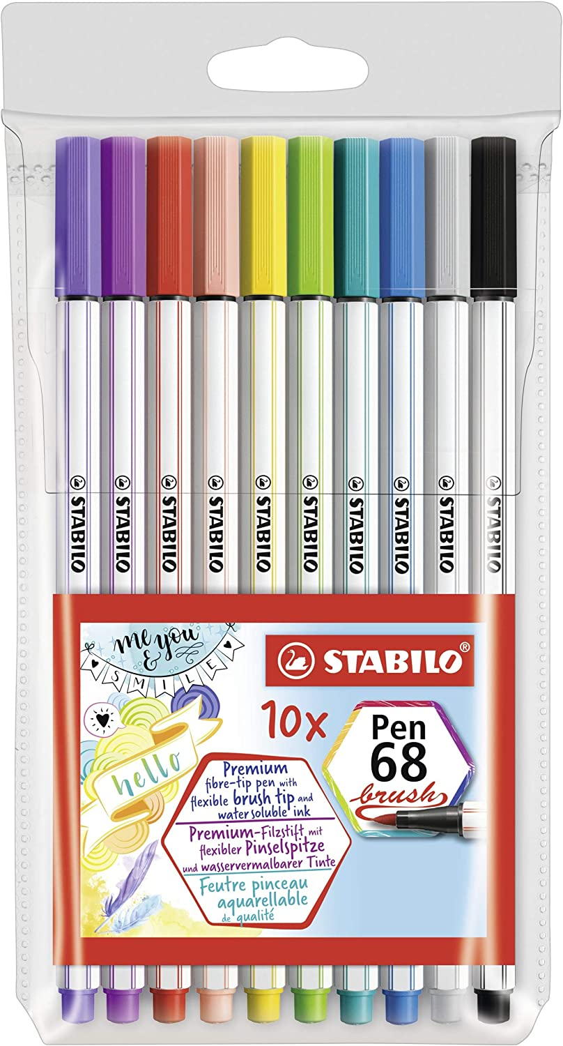 Pennarello Premium con punta a pennello – STABILO Pen 68 brush – Astuccio da 10 – con 10 colori assortiti