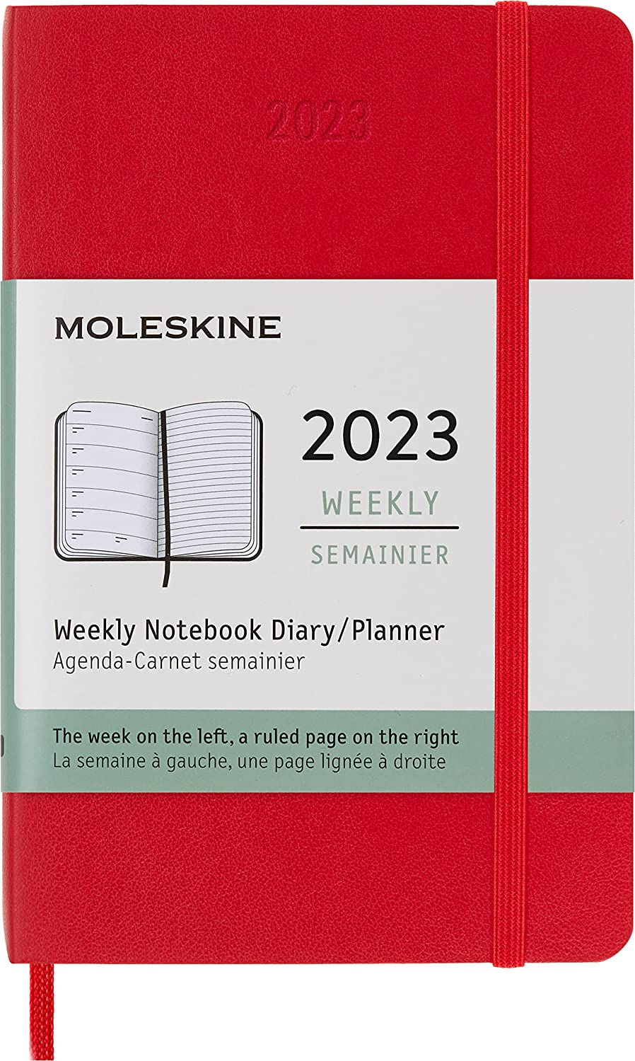 Moleskine Agenda Settimanale 2023, Agenda 12-Mesi, Agenda Settimanale, Copertina Morbida, Formato Tascabile 9 x 14 cm, Colore Rosso Scarlatto