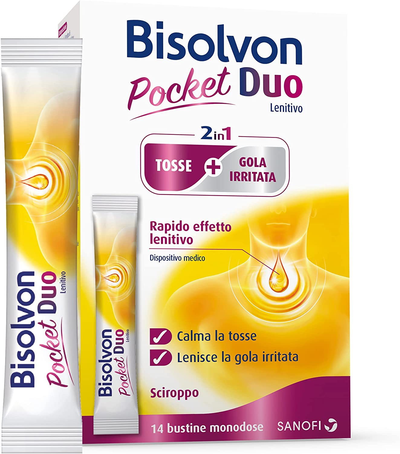 Bisolvon Duo Pocket Lenitivo: Contro Tosse e Gola Irritata (14 Bustine monodose)