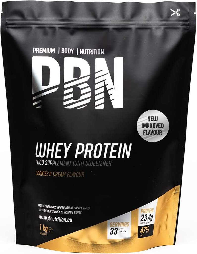 PBN – Premium Body Nutrition Siero di Latte in Polvere, 1 Kg (Pacco da 1), Sapore di Crema e Cookies, Gusto Ottimizzato