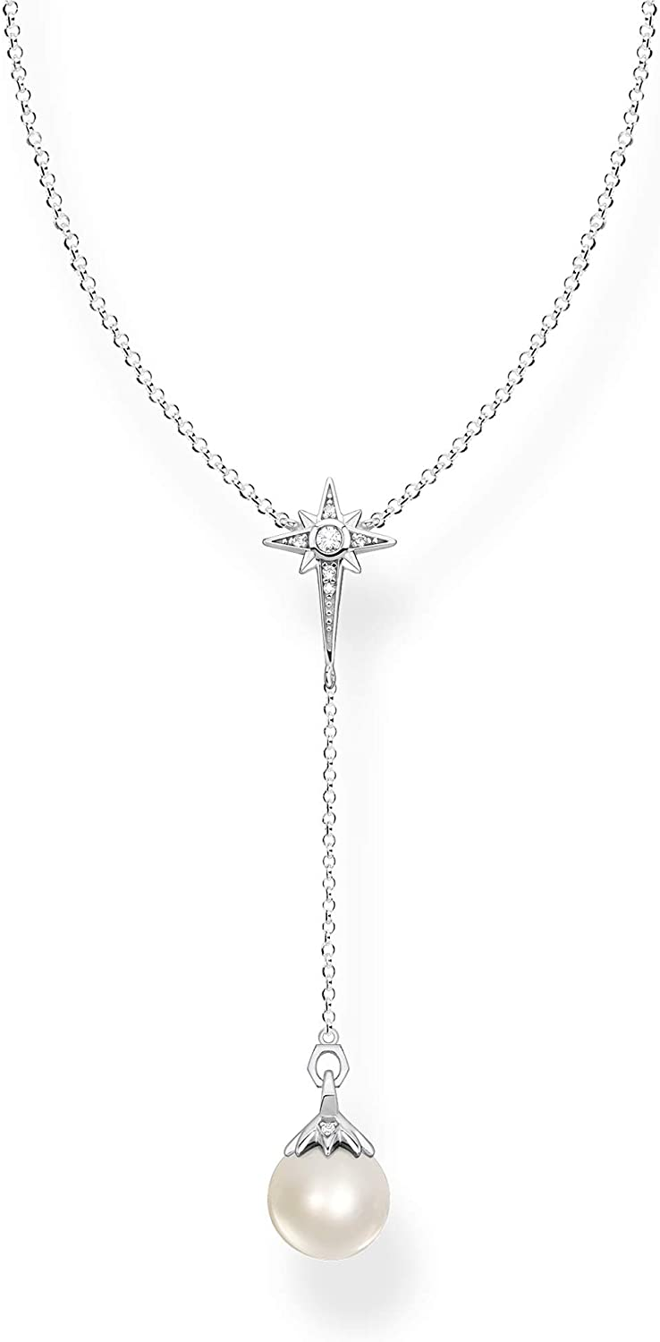 THOMAS SABO Collana da Donna in Argento Sterling 925 con Perla e Stella e Argento, Bianco, Argento, KE1986-167-14-L45v