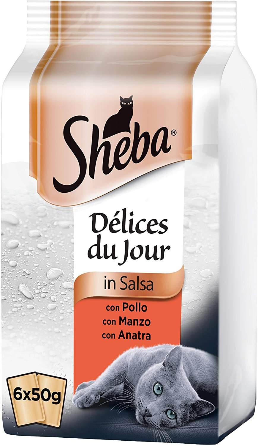 Sheba Délices Du Jour Cibo per Gatto in Salsa Selezione Gustosa con Carne, 6 x 50 g – 12 Confezioni (72 Bustine in Totale)
