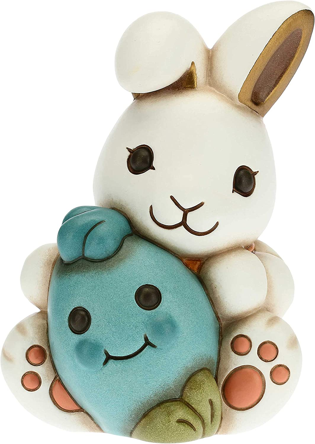THUN – Coniglio Joy amorevole con Uovo Azzurro – Soprammobili – Idea Regalo – Linea Color Your Easter – Ceramica – 10×9,4×13 h cm