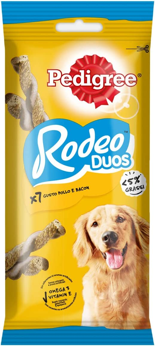 Pedigree Rodeo Ropper, Snack per Cani al gusto Pollo e Bacon, 10 Confezioni da 123 g, 70 stick in totale