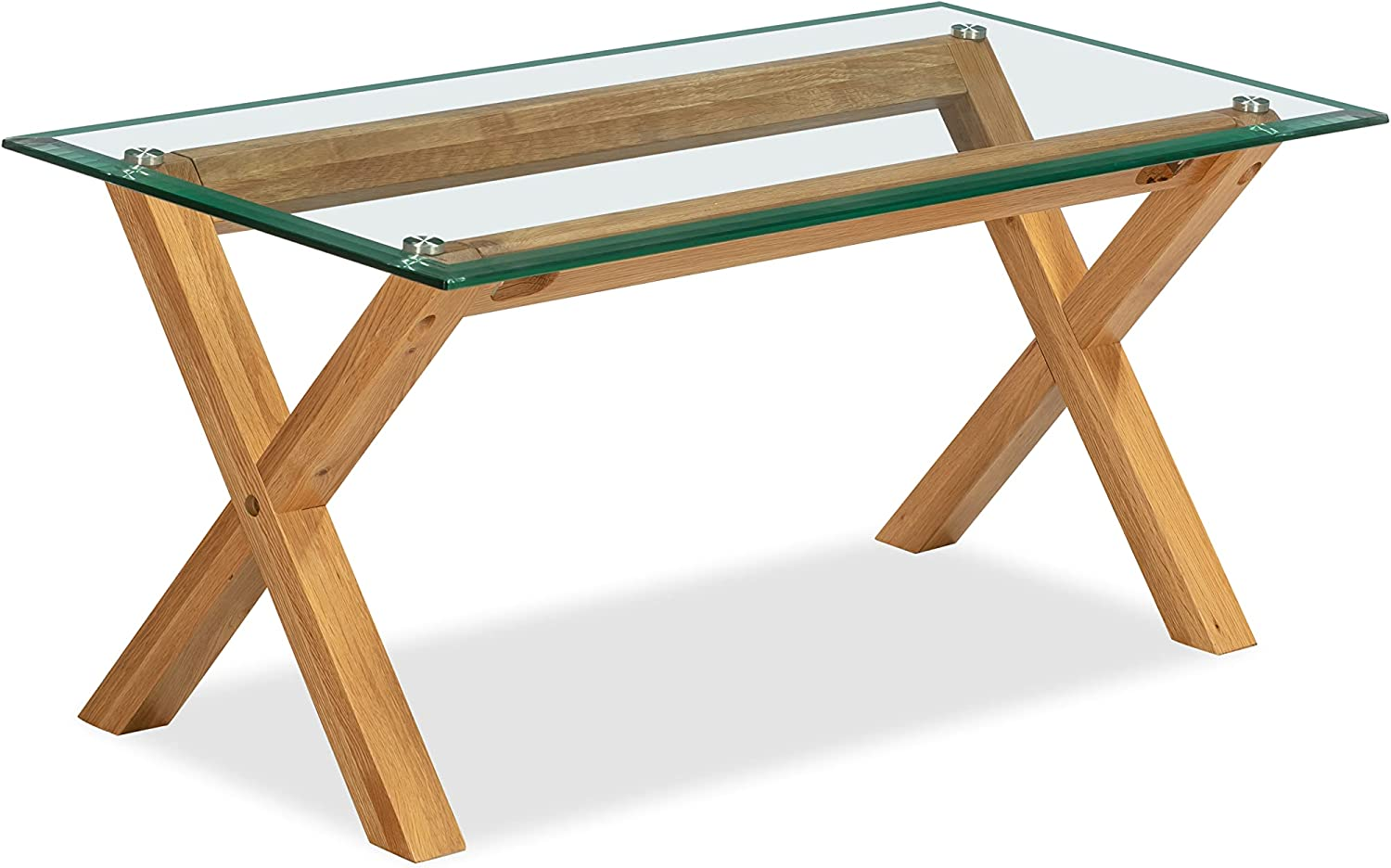 Movian Marca Amazon – Tavolino da caffè rettangolare, 100 x 50 x 44,8 cm, rovere massello/vetro temperato