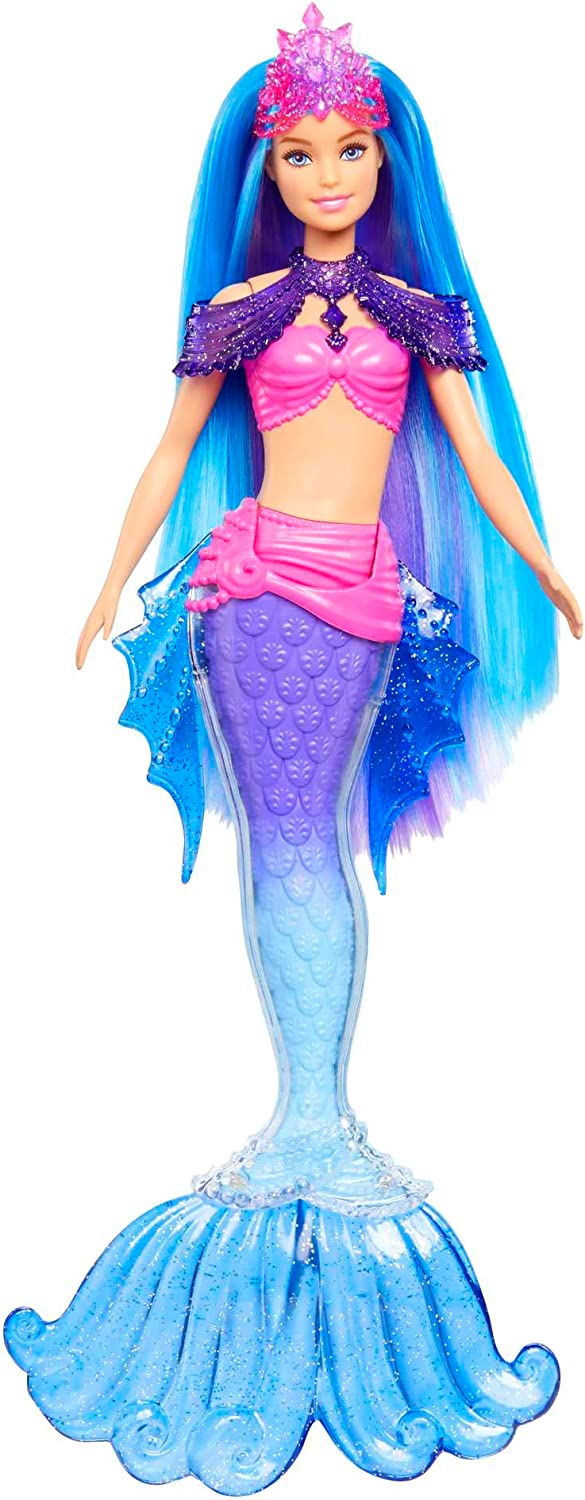 Barbie – Barbie Sirene Barbie “Malibu” Roberts, Bambola Sirena con Cucciolo, Pinne Intercambiabili, Spazzola e Accessori, Giocattolo per Bambini 3+ Anni, HHG52