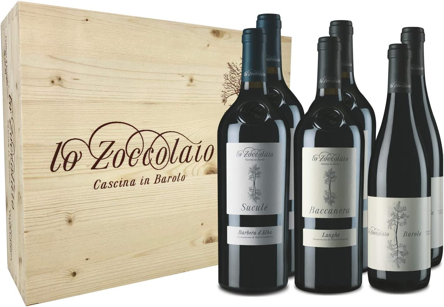 Lo Zoccolaio – Vino Rosso – 2 Barbera d’Alba Sucule + 2 Langhe Baccanera + 2 Barolo – Cassetta Legno 6×750 ml