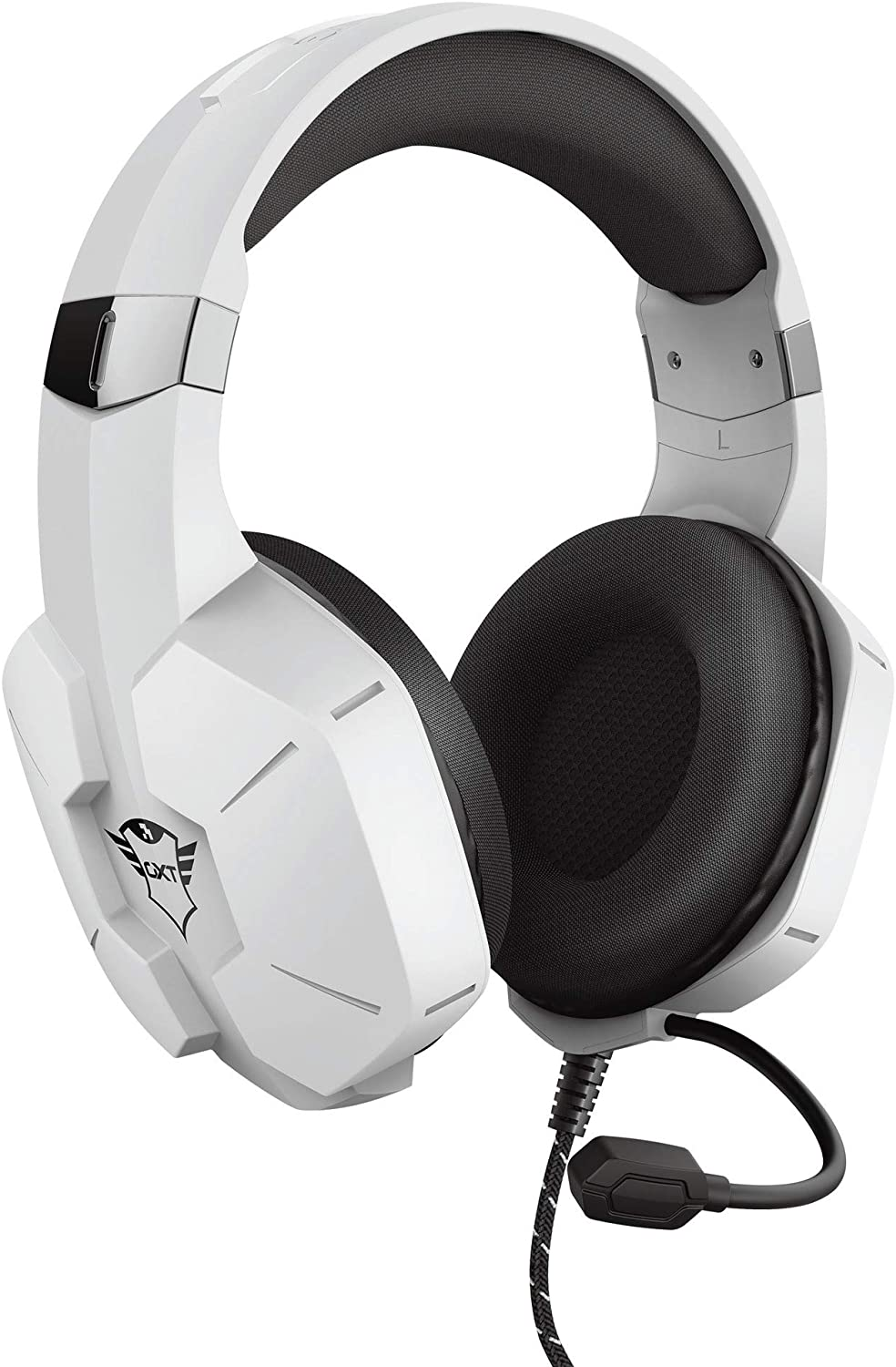 Trust Gaming Cuffie PS4, PS5, PlayStation 4/5 GXT 323W Carus con Microfono Flessibile, 3.5 mm Jack, Filo, Over Ear, Controllo del Volume ed Esclusione Audio del Microfono – Bianco